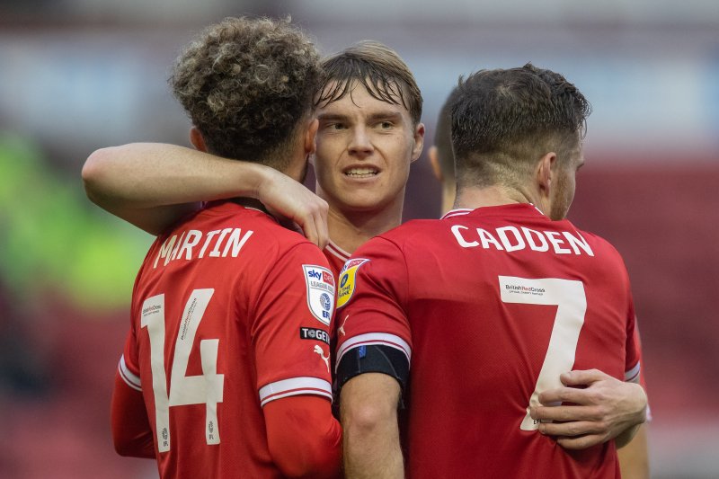 Barnsley celebrate their win over Forest Green at Oakwell on October