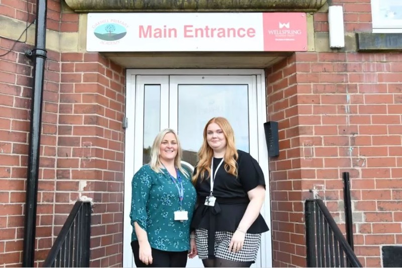 Georgina Stevenson, deputy headteacher at Oakhill Primary Academy, with Evie Edwards.