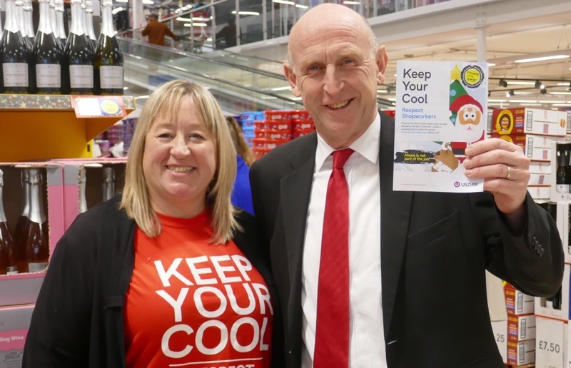 John Healey MP with Usdaw representative and Wath-upon-Dearne Tesco worker Janine Bowler.