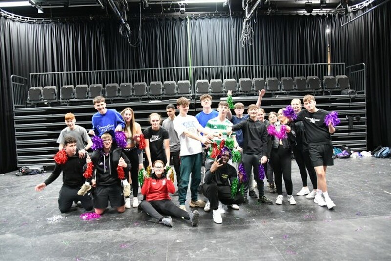 Performing arts students with drag queen Blyss.