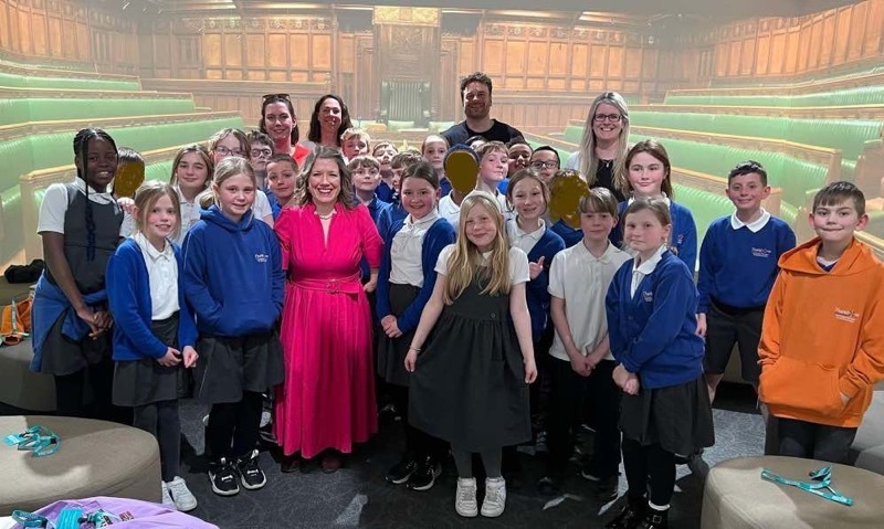 SPECIAL VISIT: Marie Tidball MP with pupils from Thurlstone Primary School.