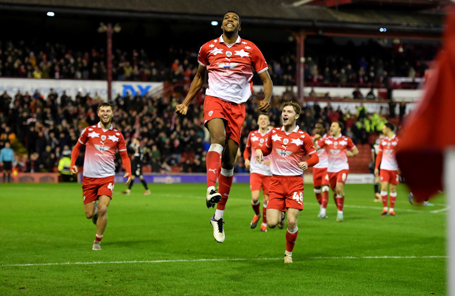 Donovan Pines celebrates his goal against Bolton last season