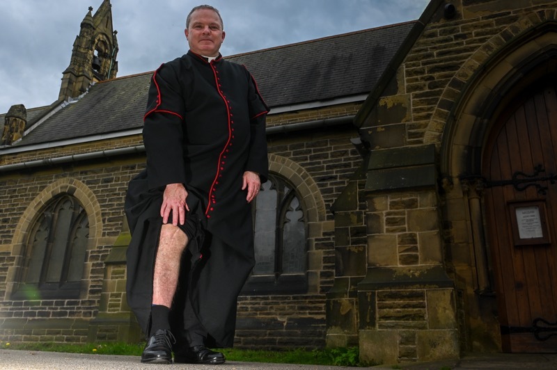 STICKY SITUATION: Father Darren Percival will have his legs shaved later today.