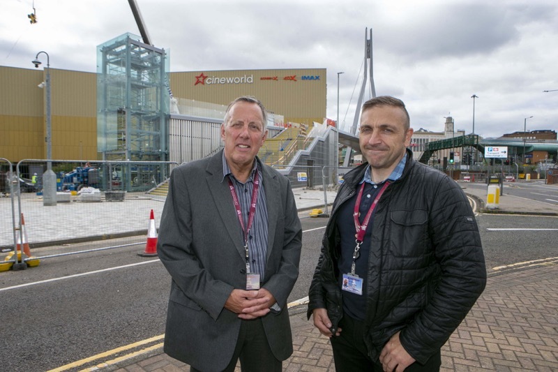 New Bridge: Coun Robert Frost along with Carl Jeffreys Town Centre major projects officer review the progress on the new footbridge. picture Shaun Colborn PD092430