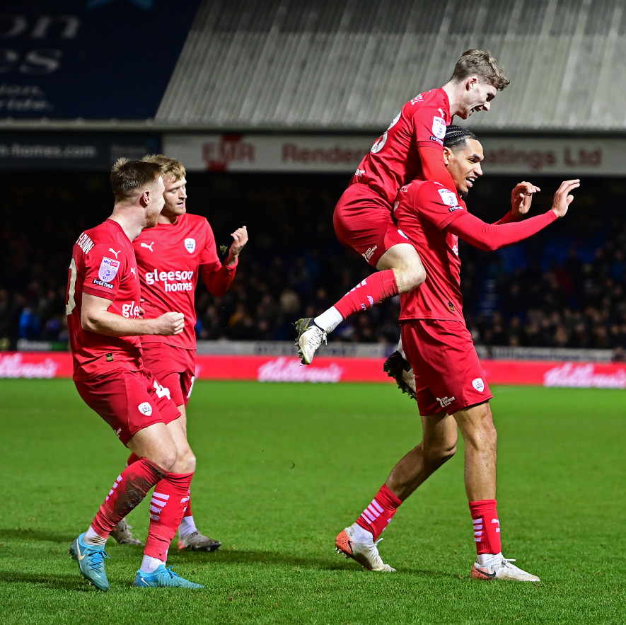 Barnsley celebrate at Peterborough last season