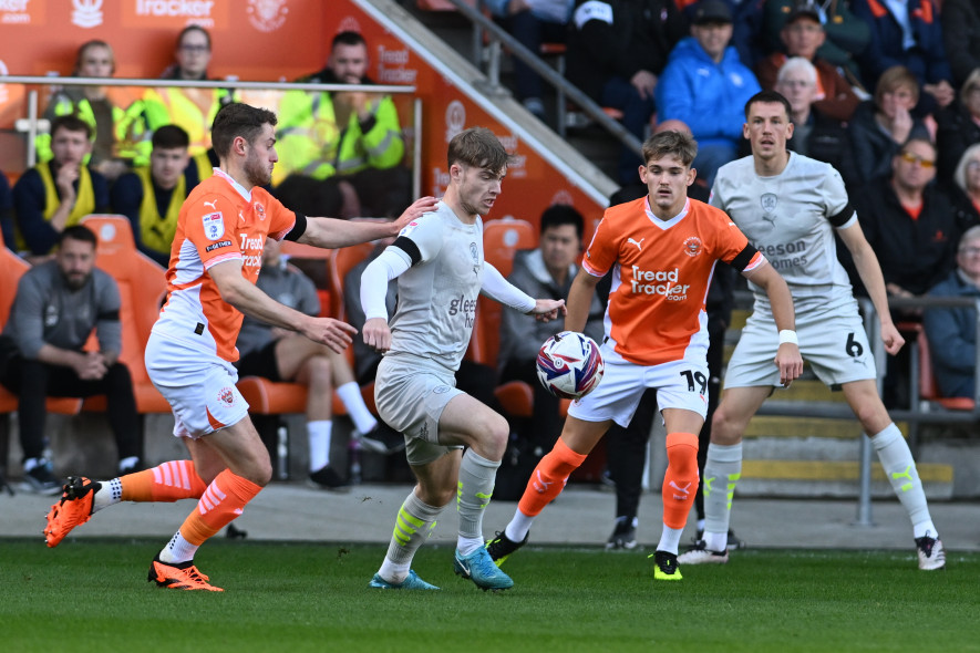 Dom Ballard, right, playing against Barnsley for Blackpool last year
