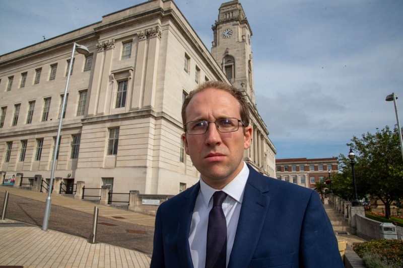 Health Concerns: Alex Burnett pictured in Barnsley expressing concerns over the low up take on the MMR jab. Picture Shaun Colborn PD094349