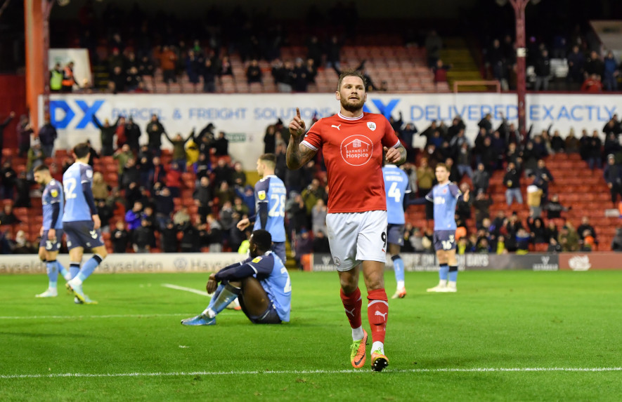 James Norwood celebrates scoring for Barnsley against Fleetwood