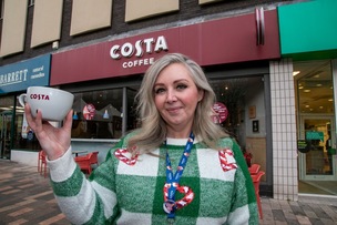 FREE FOOD AND DRINKS: Area manager Kim Matthews announces Costa’s Christmas gesture. Picture Shaun Colborn PD093726