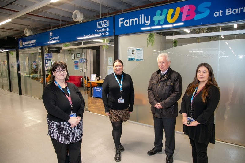 INCREASED FOOTFALL: Barnsley Family Hub, now in the market, Trevor Cave, along with Jill Duffin, Shelly Coote and Gemma Cosgrave. Picture Shaun Colborn PD093722