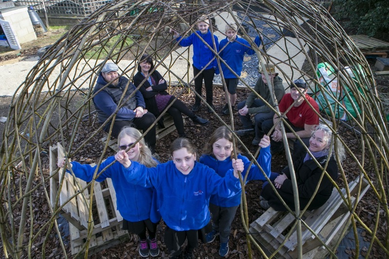 Enviromental thinking: The new play area created by Stuart Walne and Tom Smart with Headteacher Mrs Gibbins. Picture Shaun Colborn PD091874
