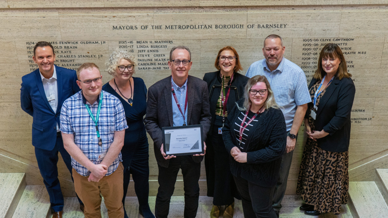 PRESTIGIOUS AWARD: Leader of Barnsley Council Sir Steve Houghton alongside those who took part in the scheme.