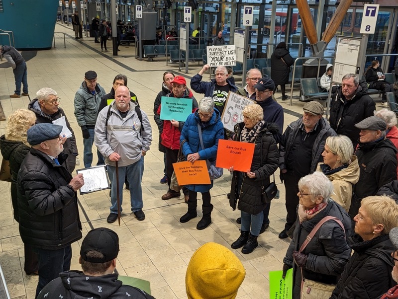 Protestors at Barnsley Interchange.