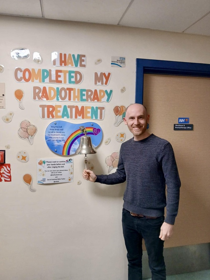 OVERWHELMED: Andrew after completing his radiotherapy treatment.