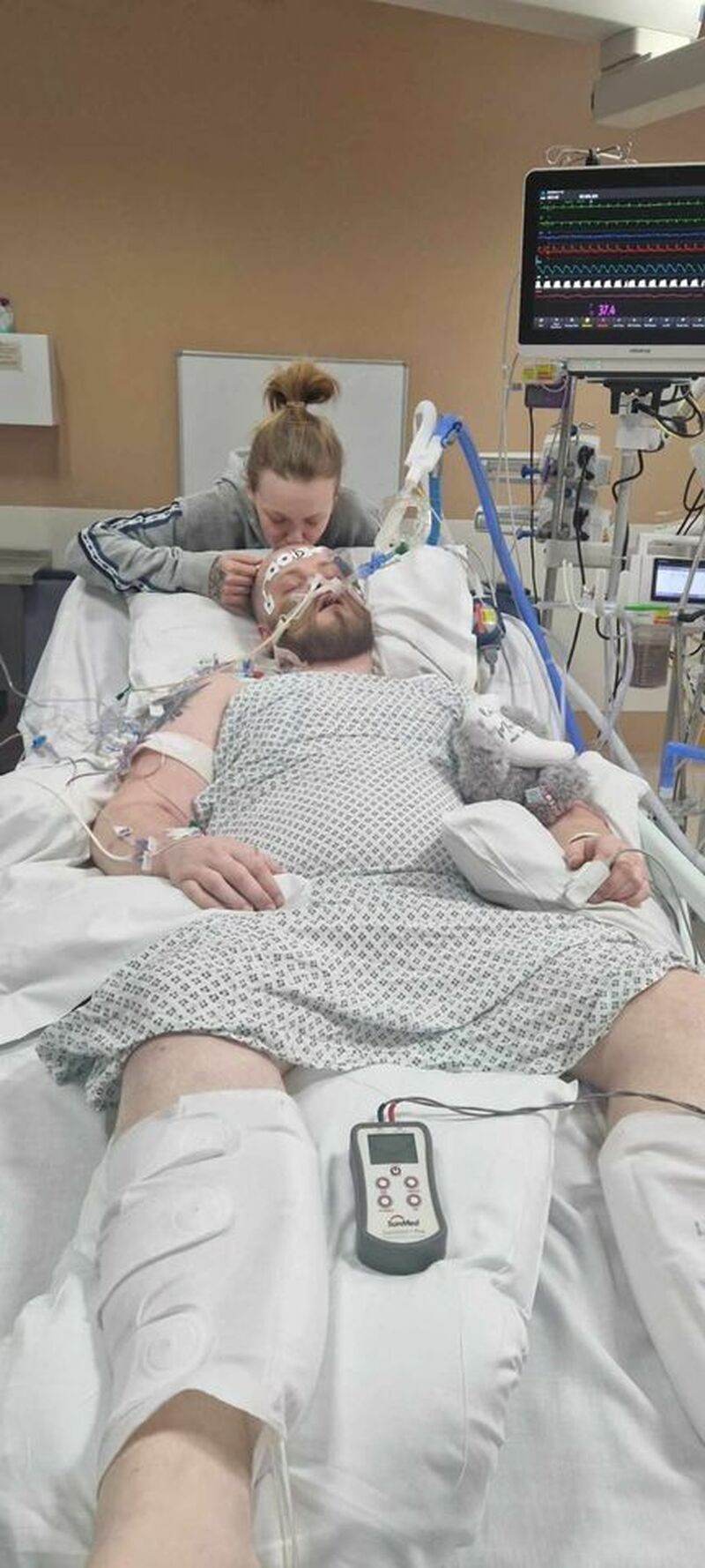 MIRACULOUS: Ben and Becki when he was first admitted in June.