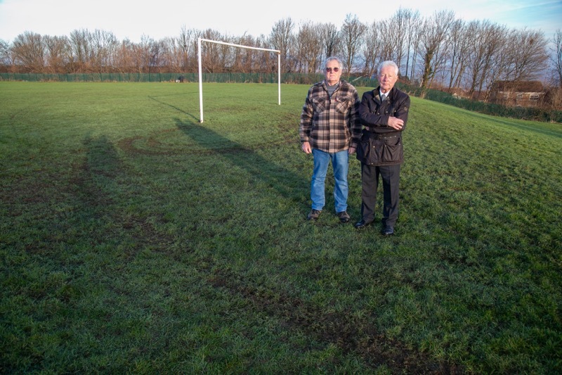 QUAD DAMAGE: The latest sports field damaged by off road quad bikes, is being surveyed by Coun Trevor Cave at Harry’s field Redbrook. Picture Shaun Colborn PD093807