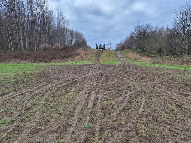 ON THE PROWL: South Yorkshire Police’s off-road team assess yet more damage to a field in Kendray.
