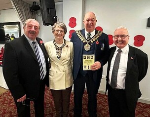 Ian Harley and Melvyn Lunn with the Mayor of Barnsley, Coun David Leech and the Mayoress, Alison Leech.