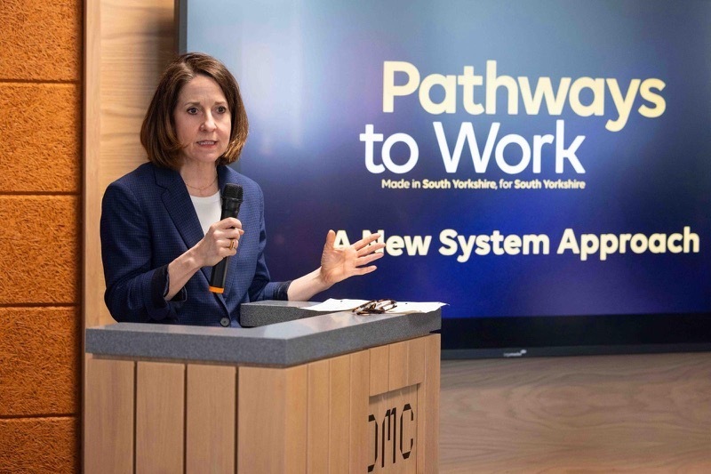 FLAGSHIP: Liz Kendall during her visit to Barnsley.
