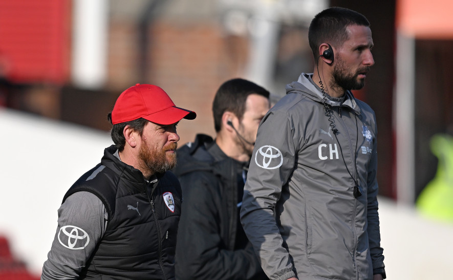 Last time: Darrell Clarke and Conor Hourihane watch Barnsley’s 3-0 home loss to Blackpool in March.