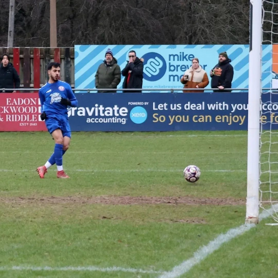 Goal: Mo Mohamed scores for Wombwell Town. Picture: Wombwell Town.
