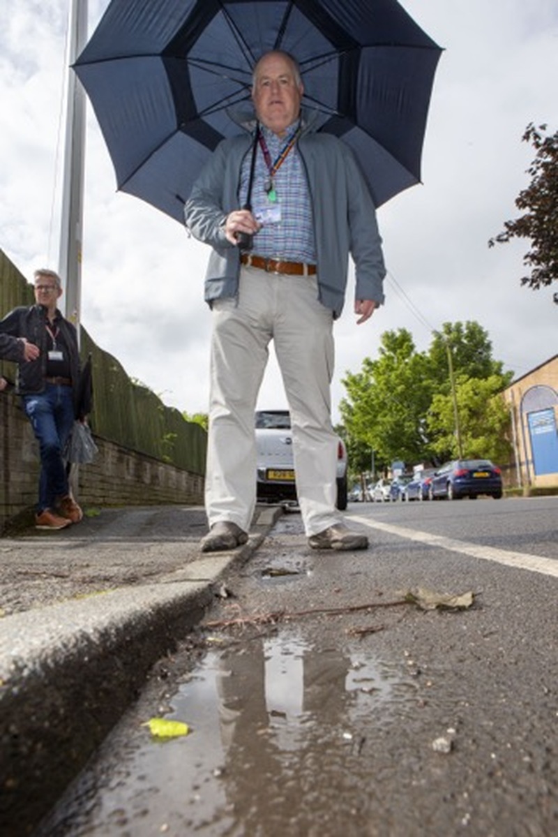 Flood Area: First reported over 30 years ago the area outside number 15 wentworth road constantly floods when it rains according to coun Dickie Denton. Picture Shaun Colborn PD092345