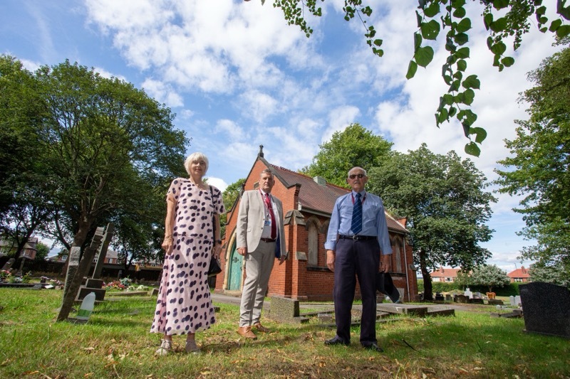 Plans to demolish a chapel have been put on hold. Couns Smith, Markham, and Osborne are pictured at the site. Picture Shaun Colborn PD094277