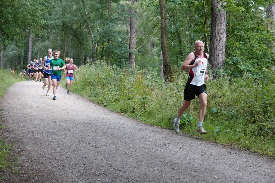 First home: Penistone’s Phil Hinchliffe at the Wharncliffe Woods 10k.