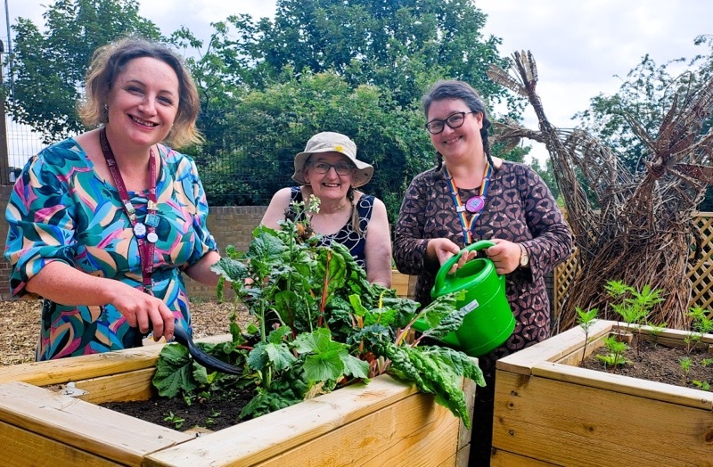 PRIDE OF PLACE: Library manager Karen Taylor, garden volunteer Deb Pinder and library manager Marianne Fraser-Hussain.