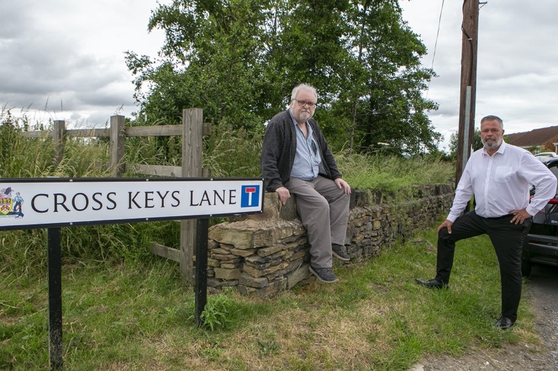 Lidl Wall: A 200 year old dry stone wall is causing a stink in hoyland common as supermarket giant want to remove it  to gain access to build another new store, objectors Stewart Crew and Coun Dave White at the site. Picture Shaun Colborn PD092302