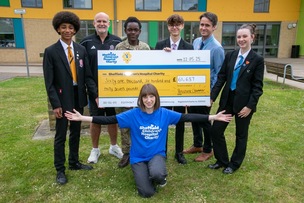 HITTING THE TARGET: Pupils celebrate their fundraising success.