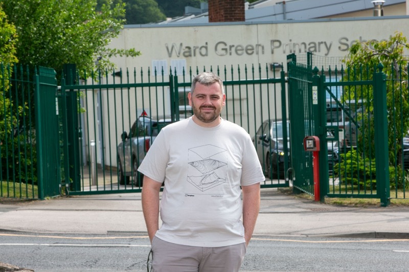 SCHOOL SPEED ISSUES: Coun Jake Lodge outside Ward Green Primary School. Picture Shaun Colborn PD094197