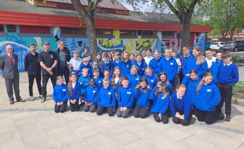 CELEBRATION: Children from Highgate Primary Academy with the mural.