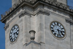TICK, TICK, BOOM: Barnsley town halls’ famous 4 sided clock has lost it’s tick with the hands stuck at 3:27. But don’t worry engineers believe the old lady just needs servicing. Picture Shaun Colborn PD094202