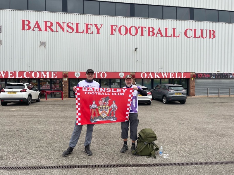 BIG TRIP: Carl Mellor with his dad, John, at Oakwell.