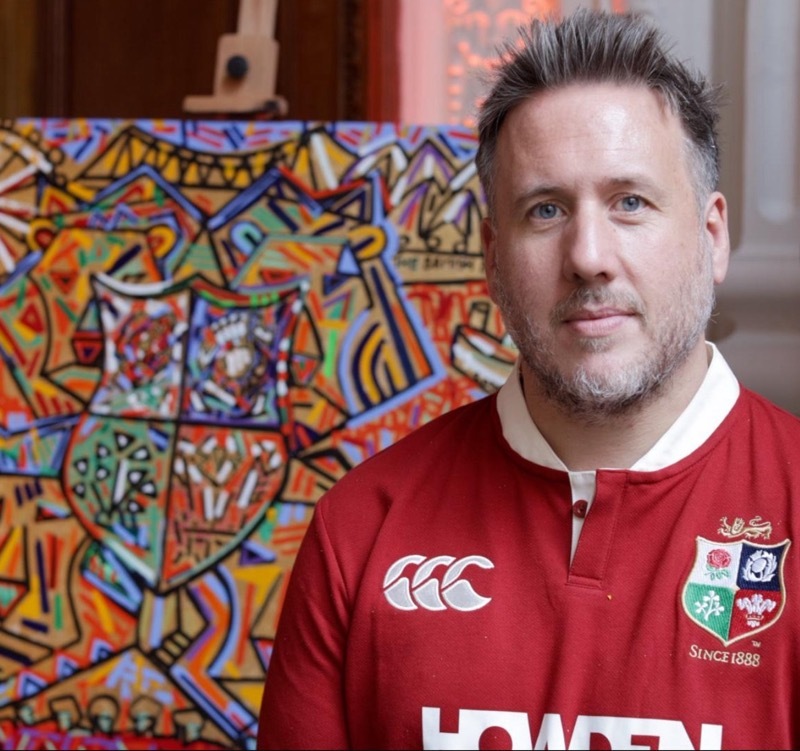 Ben Mosley with his artwork for the British and Irish Lions