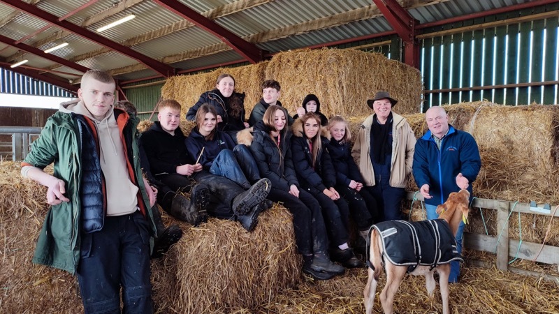 SPECIAL VISIT: Jimmy Dickinson and Paul Robson with students at Wigfield Farm.