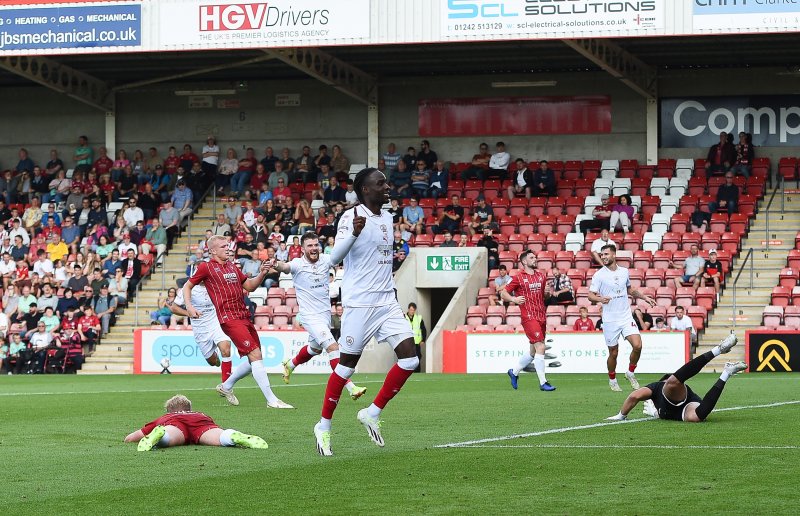 Devante Cole celebrates at Cheltenham in September