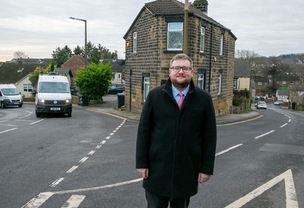 BAD JUNCTION: Coun James Higginbottom at the junction of Stainboro rd and Keresforth hill road. Picture Shaun Colborn PD092896