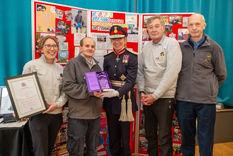 KINGS AWARD: Lord Lieutenant of South Yorkshire, Dame Hillary Chapman, pictured presenting the Kings Award to Hope in the Community to Peter Robertshaw. Picture Shaun Colborn PD092937