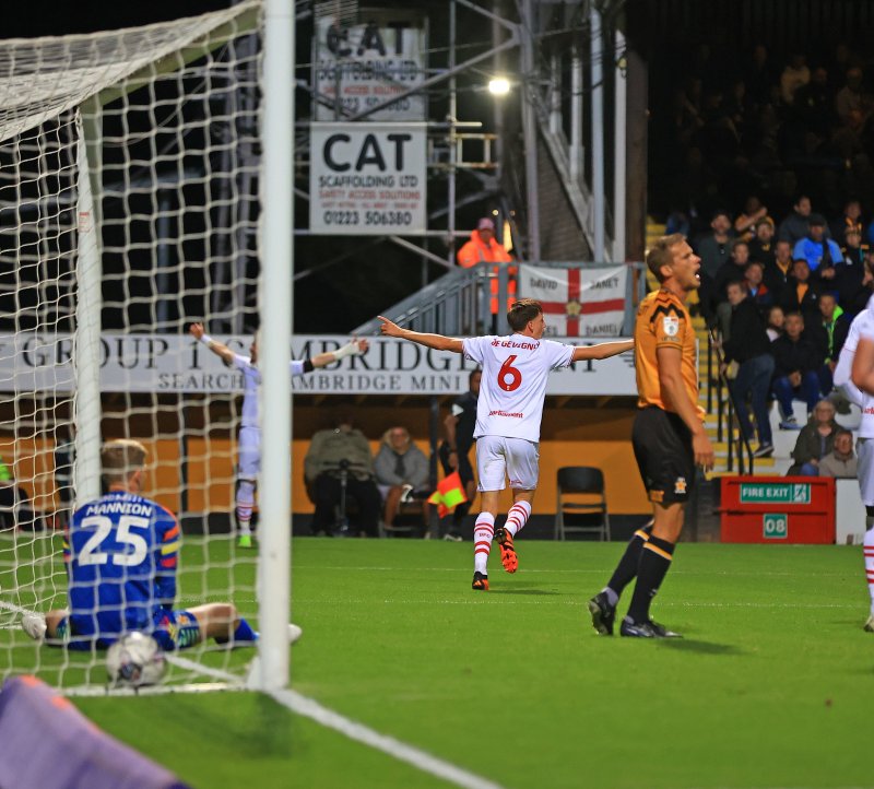 Mael de Gevigney celebrates his goal at Cambridge in October