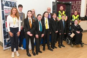 TAKING ACTION: Penistone Grammar leaders alongside pupils and PCSOs. Picture: Charley Atkins.