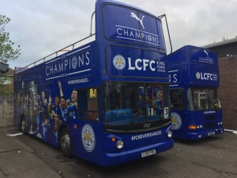 Main image for Barnsley company wraps Leicester’s title winning buses