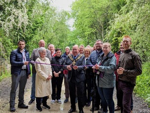 Ed Clancy and Mayor Mick Stowe with other councillors officially opening the new active travel route.