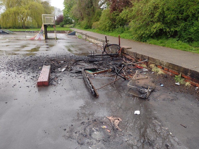 Damage caused by vandals at Royston Park.