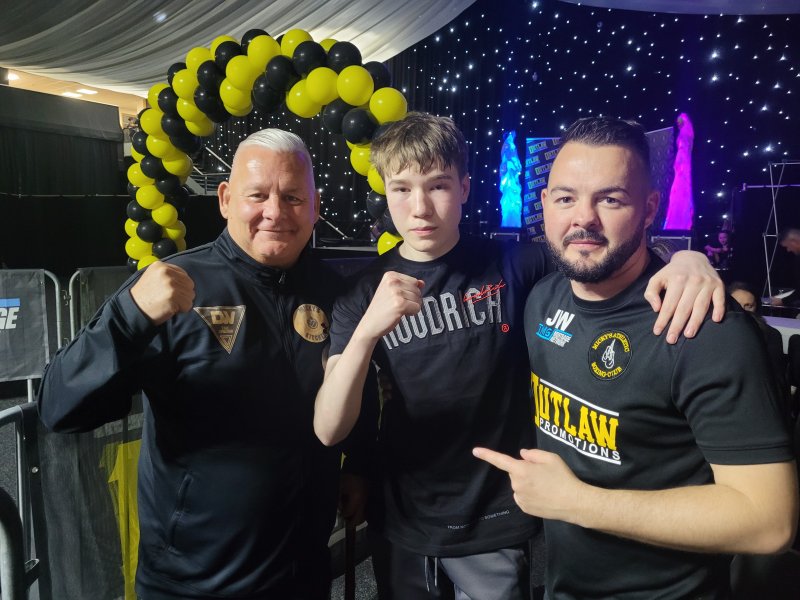 Kodi Thorpe with Josh and Mick Wale, his trainers