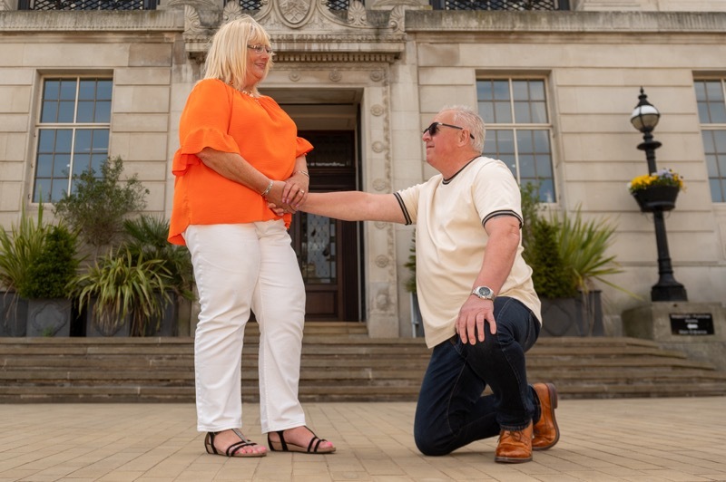 PROPOSAL ACCEPTED: Frances and Billy outside Barnsley Town Hall. Picture: Charley Atkins.