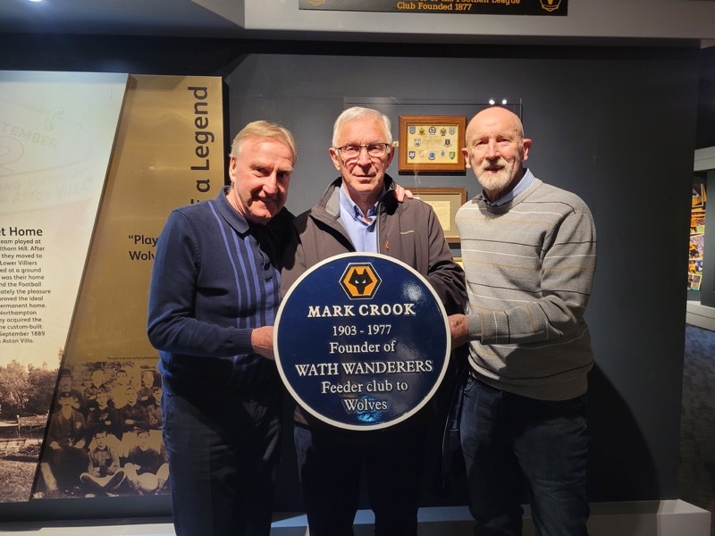 Former Wath Wanderers Steve Daley, Gerry Taylor and Bob Hatton with the plaque for Mark Crook.
