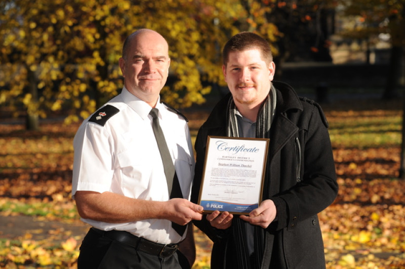 Main image for Goldthorpe fire hero receives award