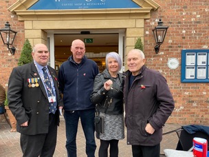 CELEBRATION: Frank (far right) finally made sure the medal was reunited with Thomas Hoburn’s family. He is pictured with the war veteran’s great-great niece Carol Connell, her husband John, and the RBL’s Anthony Moffett.